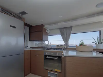 Galley of ONEIDA, a Lagoon 52F catamaran at Municipal Unit of Nea Peramos, Greece