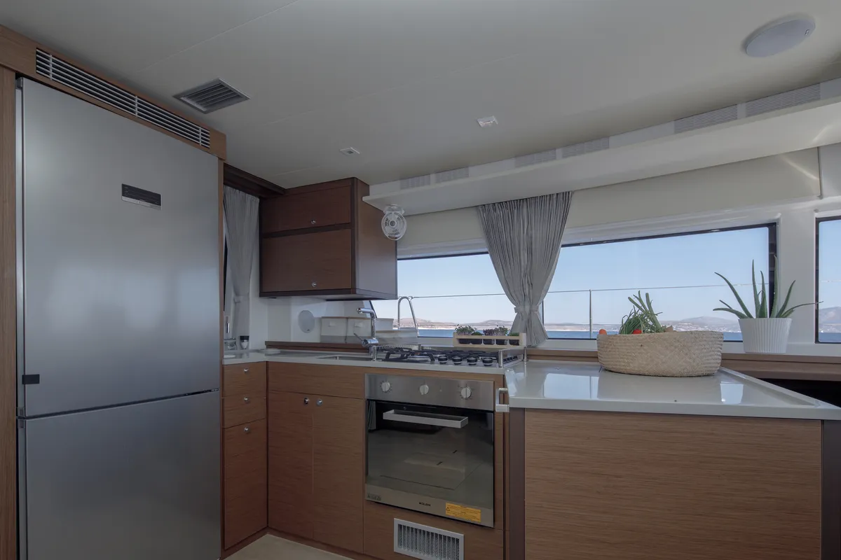 Galley of ONEIDA, a Lagoon 52F catamaran at Municipal Unit of Nea Peramos, Greece