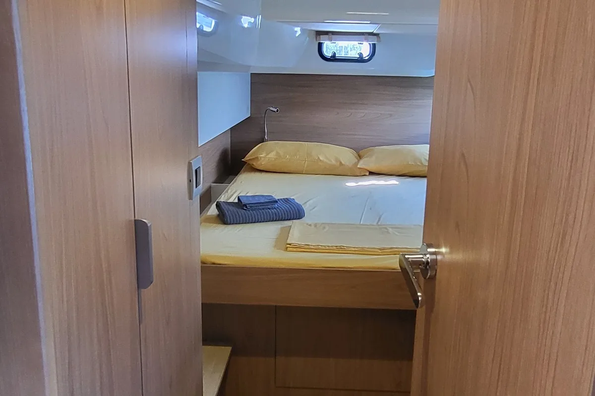 Cabin on Love Sea, a Bali Catsmart catamaran at Capo d'Orlando, Italy