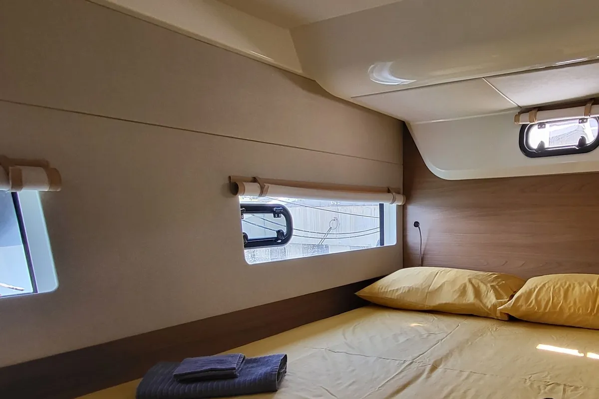 Cabin on Love Sea, a Bali Catsmart catamaran at Capo d'Orlando, Italy