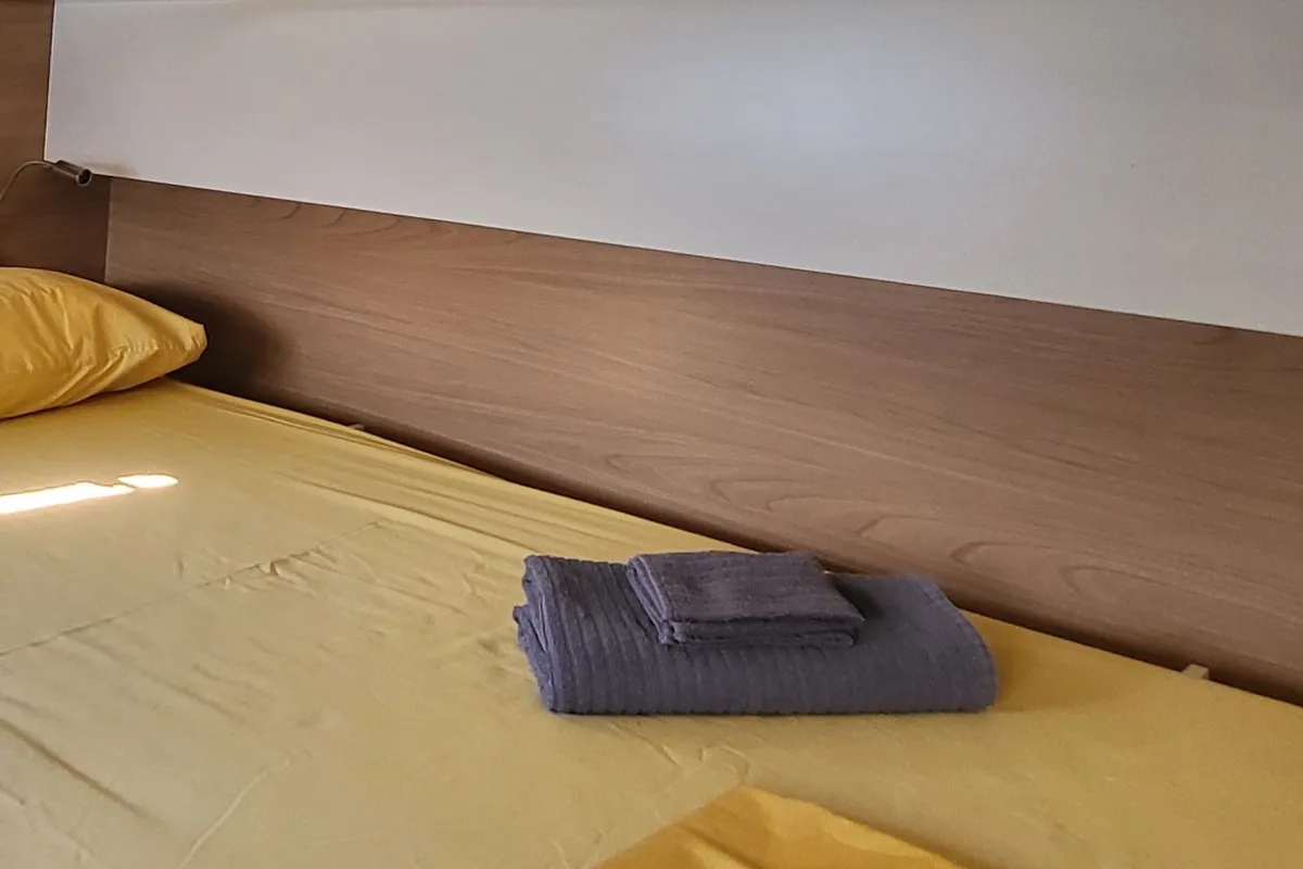 Cabin on Love Sea, a Bali Catsmart catamaran at Capo d'Orlando, Italy