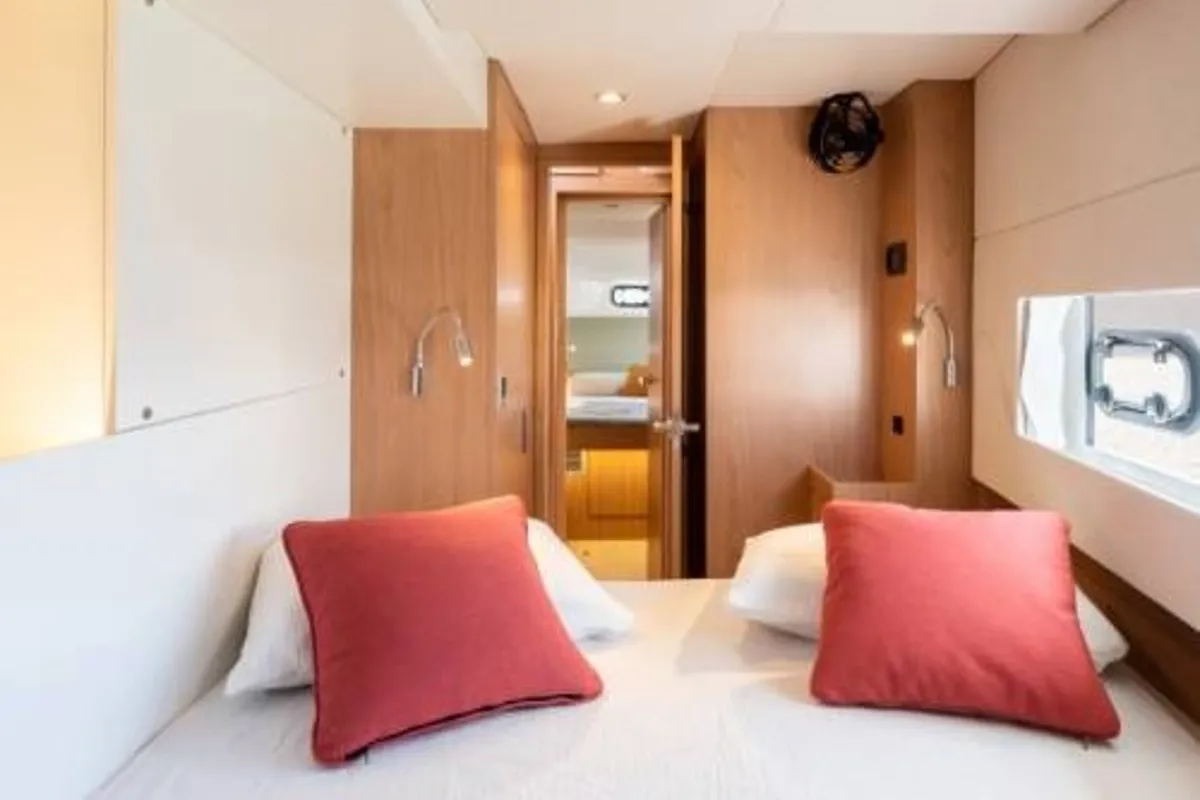 Cabin on Love Sea, a Bali Catsmart catamaran at Capo d'Orlando, Italy