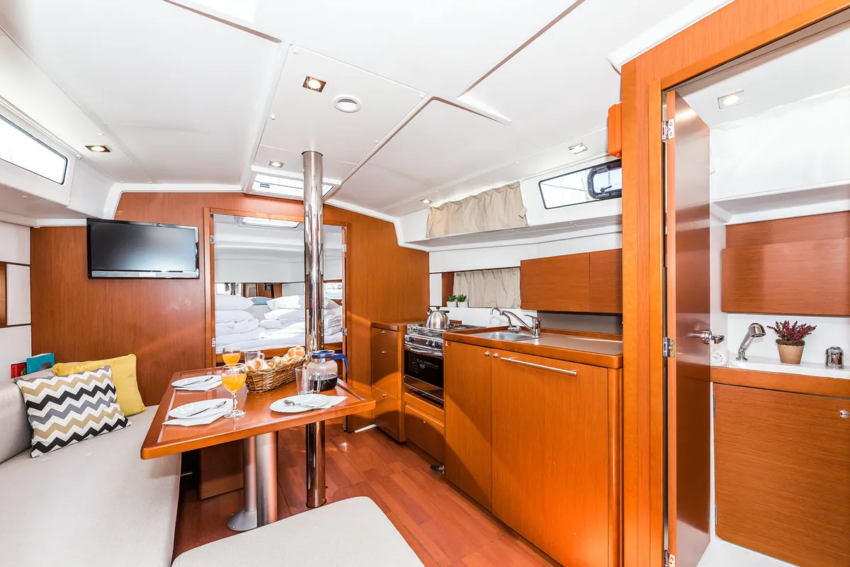 Salon of Nirvana, a Beneteau Oceanis 38.1 sailboat at Grad Biograd na Moru, Croatia