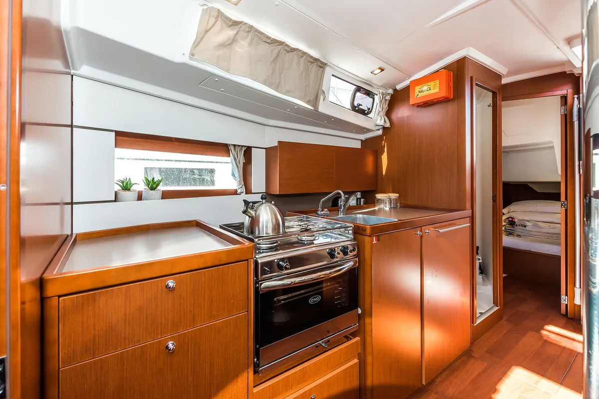 Galley of Nirvana, a Beneteau Oceanis 38.1 sailboat at Grad Biograd na Moru, Croatia