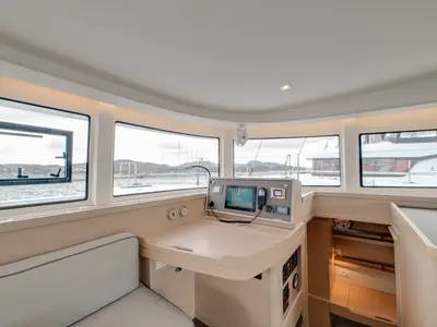 Cockpit of Arca 42, a Lagoon 42 catamaran at Olbia, Italy