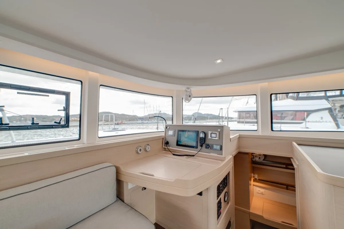 Cockpit of Arca 42, a Lagoon 42 catamaran at Olbia, Italy