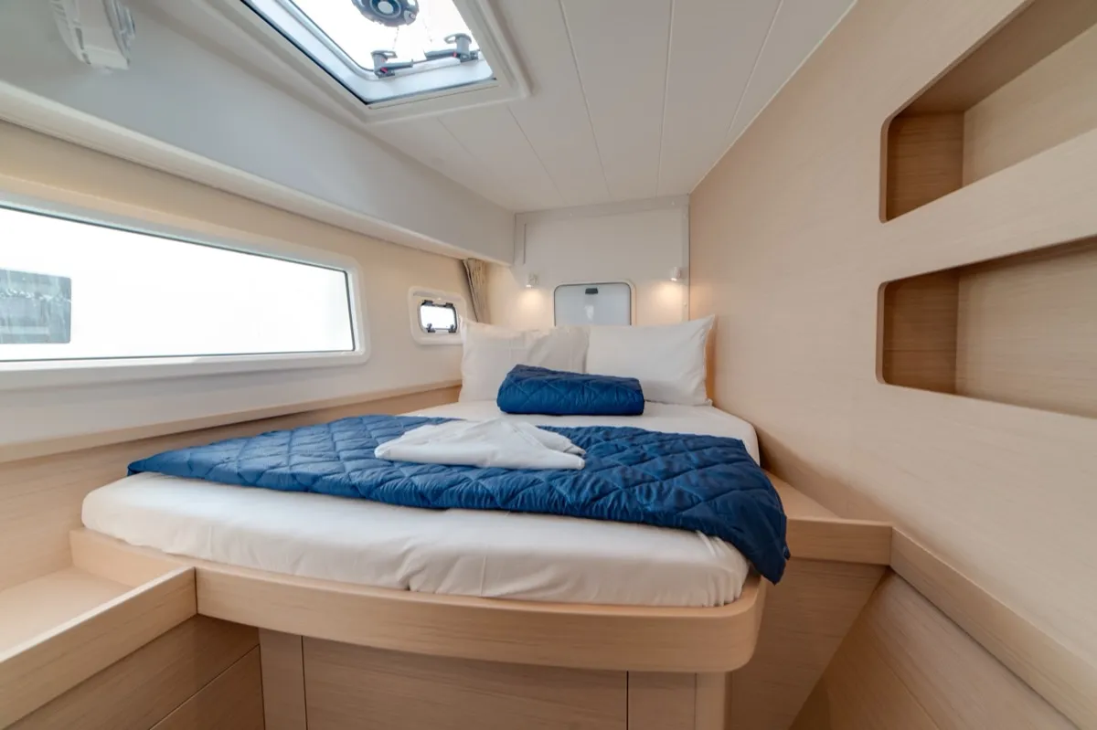 Cabin on Arca 42, a Lagoon 42 catamaran at Olbia, Italy