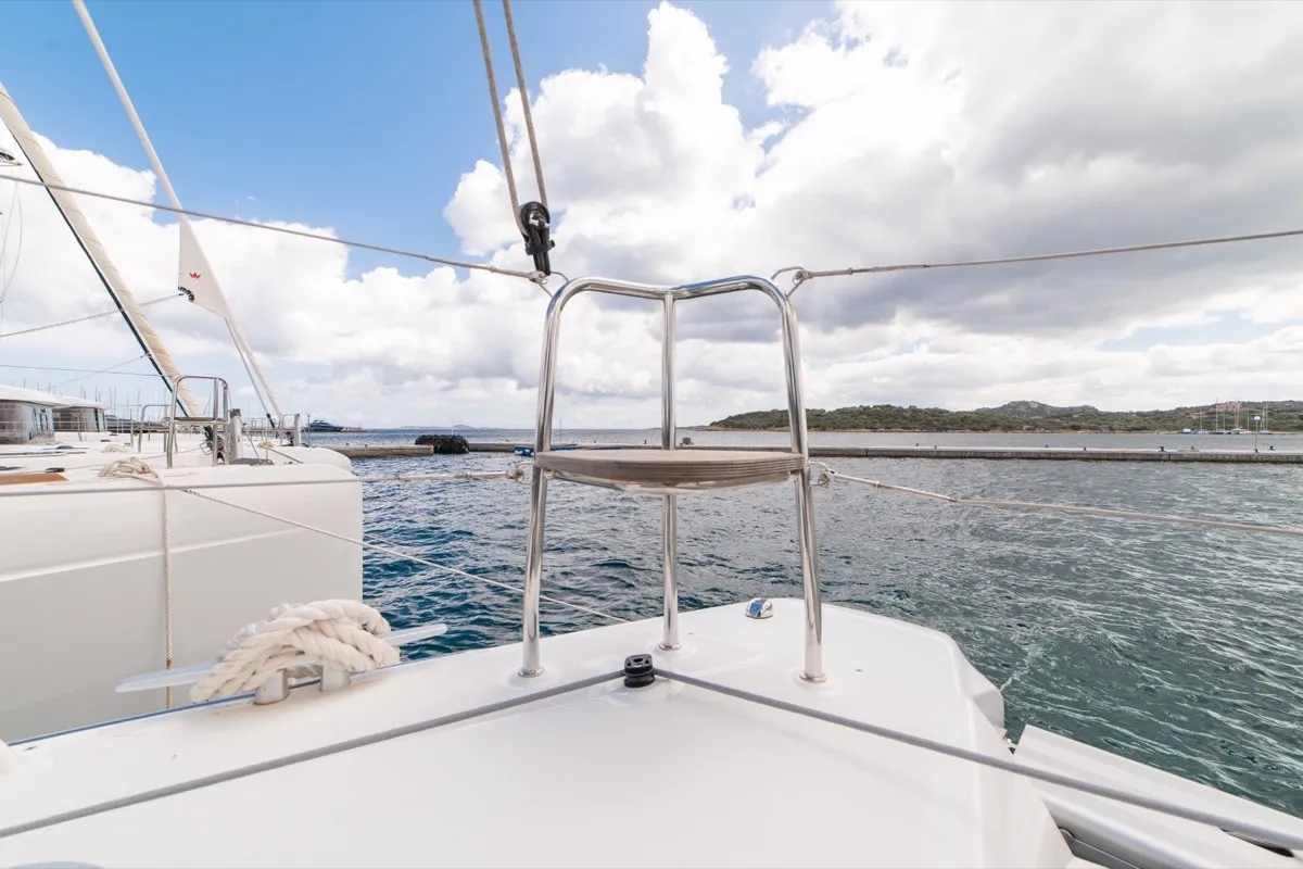 Deck of Arca 42, a Lagoon 42 catamaran at Olbia, Italy