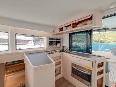 Galley of Arca 42, a Lagoon 42 catamaran at Olbia, Italy