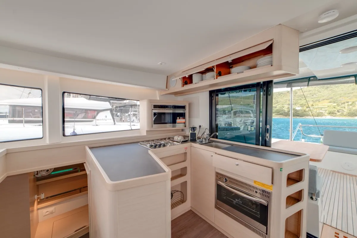 Galley of Arca 42, a Lagoon 42 catamaran at Olbia, Italy
