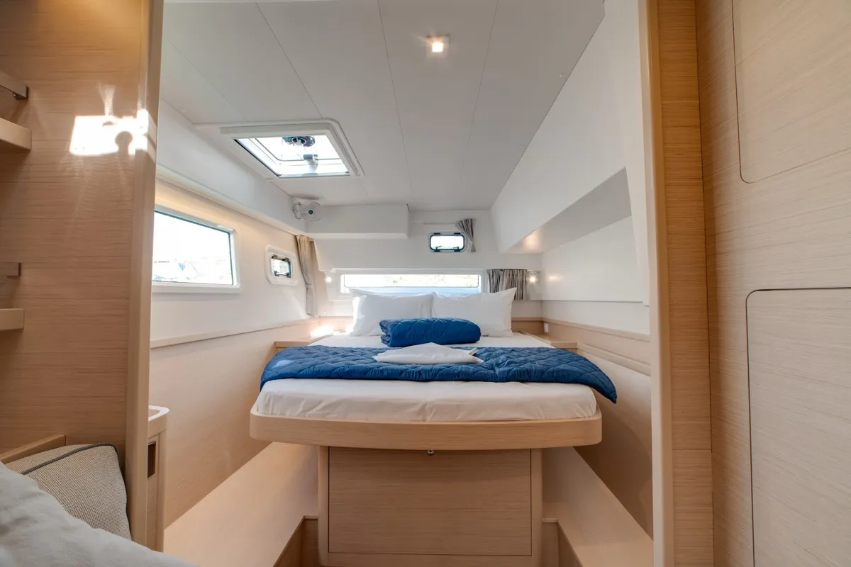 Cabin on Arca 42, a Lagoon 42 catamaran at Olbia, Italy