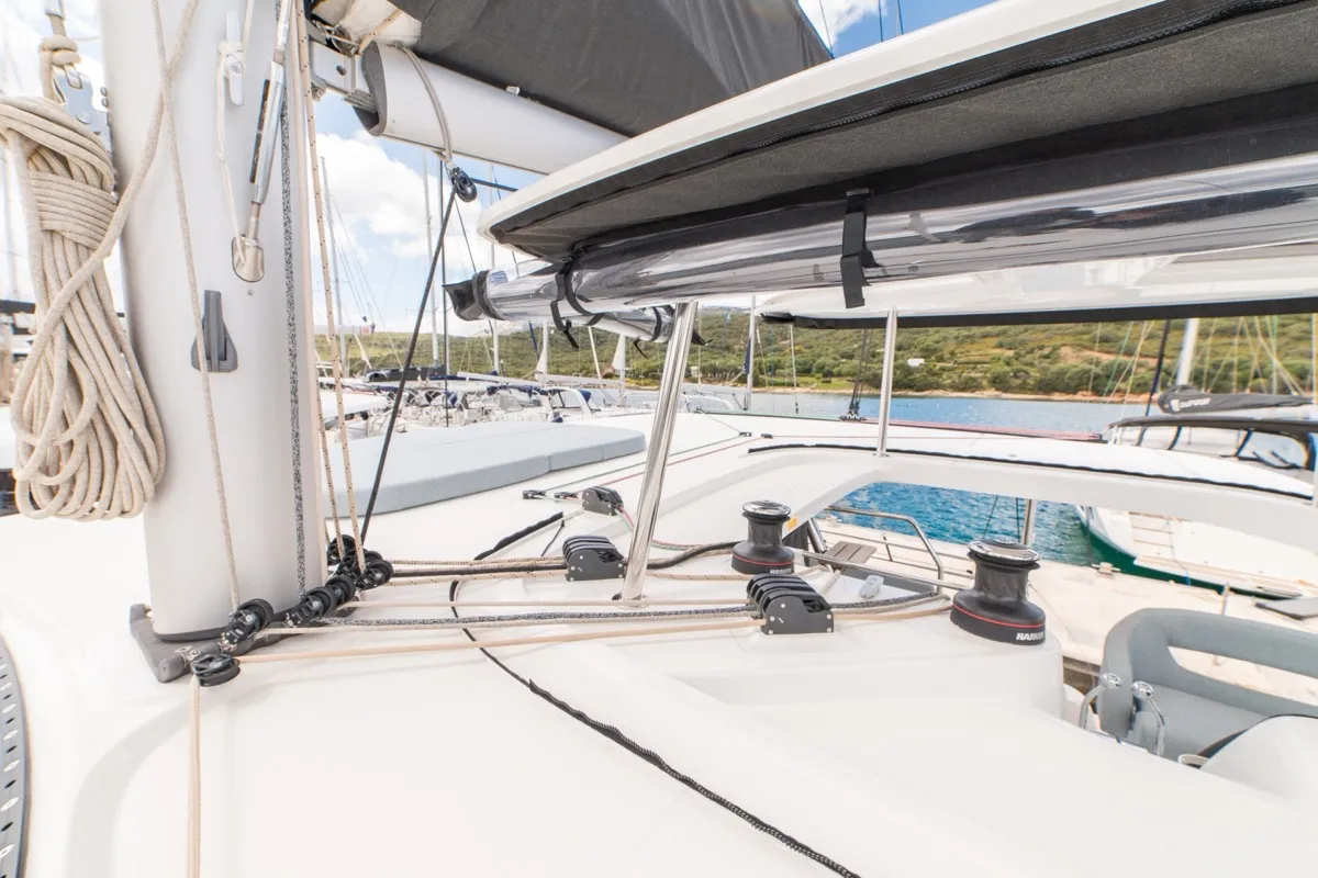 Arca 42, a Lagoon 42 catamaran at Olbia, Italy