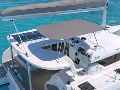 Cockpit of Blue Horizon, a Lagoon 38 catamaran at Seget Donji, Croatia