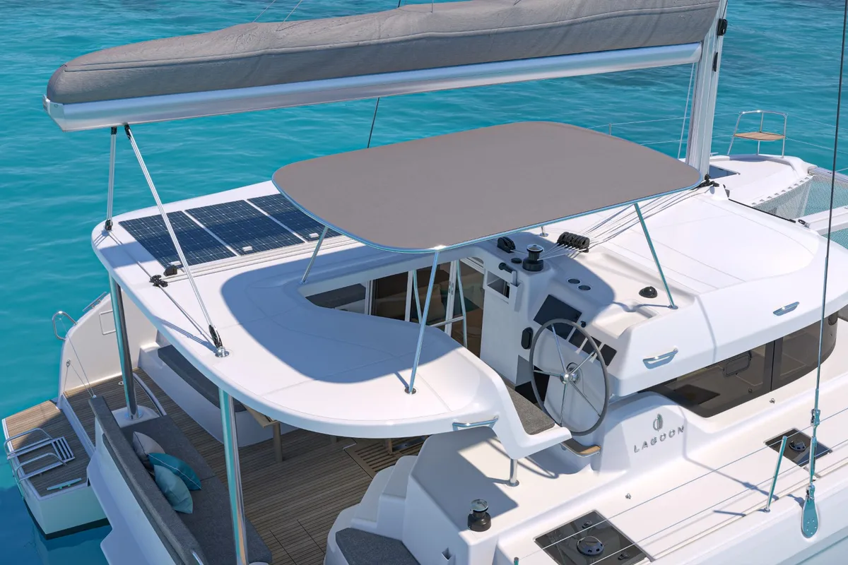 Cockpit of Blue Horizon, a Lagoon 38 catamaran at Seget Donji, Croatia