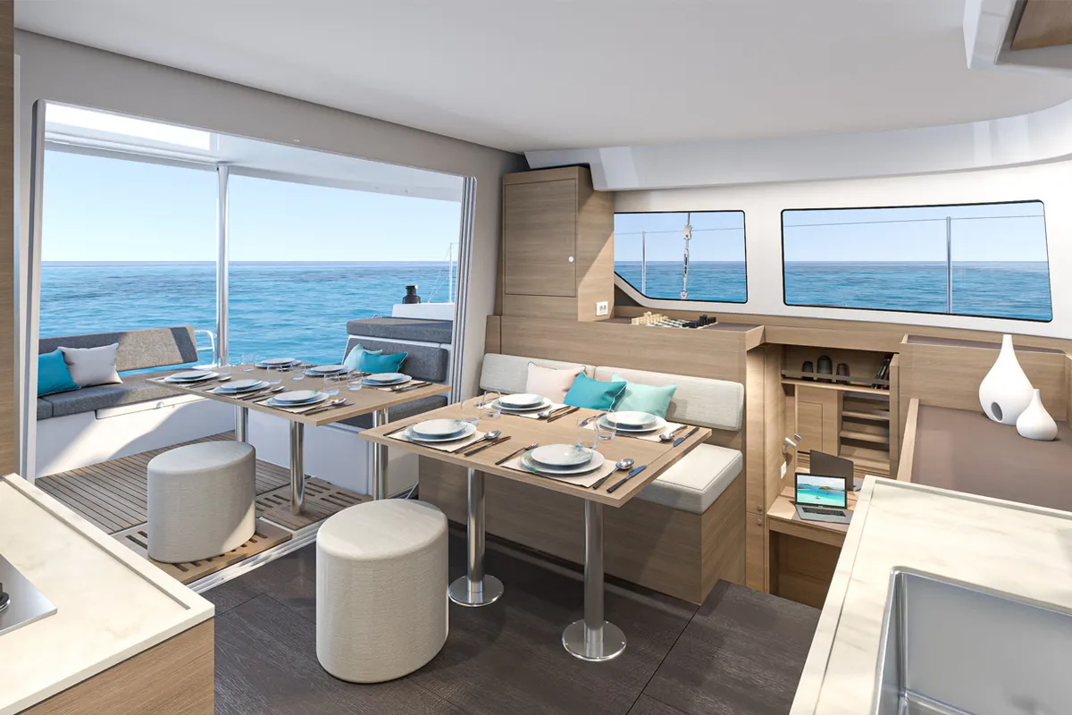 Salon of Blue Horizon, a Lagoon 38 catamaran at Seget Donji, Croatia
