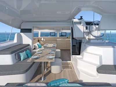 Deck of Blue Horizon, a Lagoon 38 catamaran at Seget Donji, Croatia