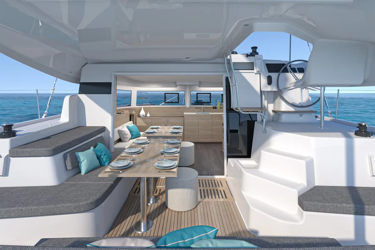 Deck of Blue Horizon, a Lagoon 38 catamaran at Seget Donji, Croatia