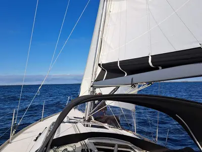 Deck of Salt, a Dufour 350 GL sailboat at Flensburg, Germany