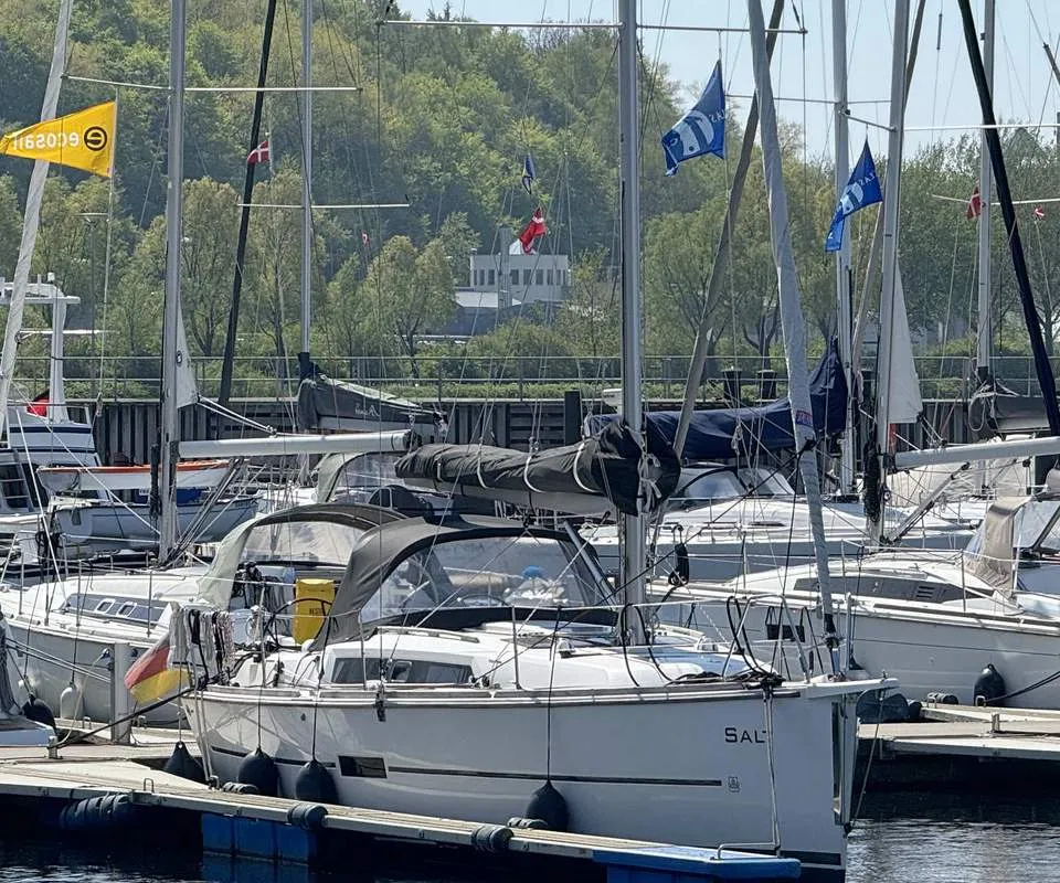 Exterior view of Salt, a Dufour 350 GL sailboat at Flensburg, Germany
