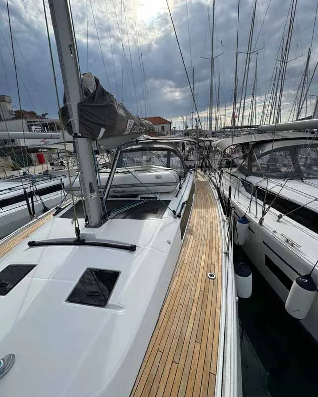 Deck of Fuego del Viento, a Dufour 41 sailboat at Grad Trogir, Croatia