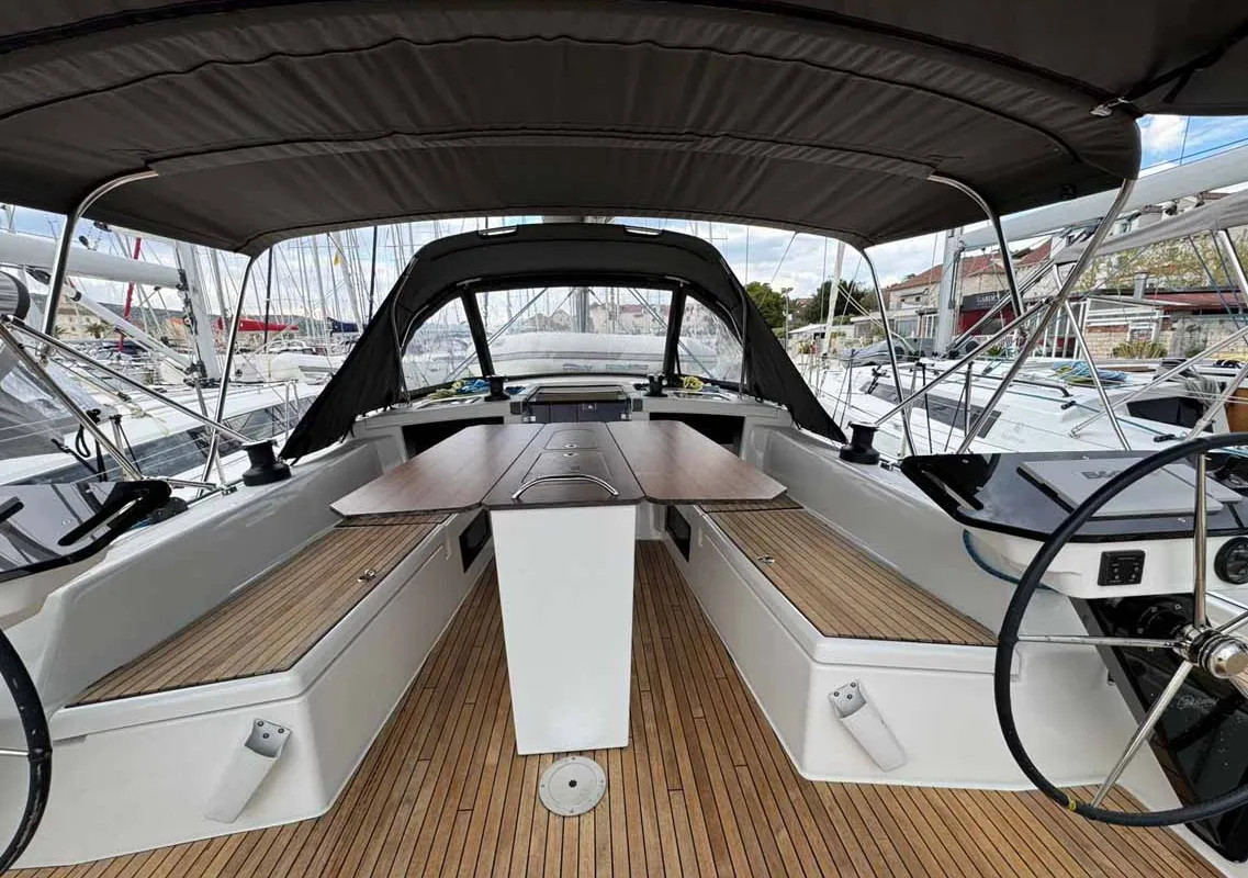 Cockpit of Fuego del Viento, a Dufour 41 sailboat at Grad Trogir, Croatia
