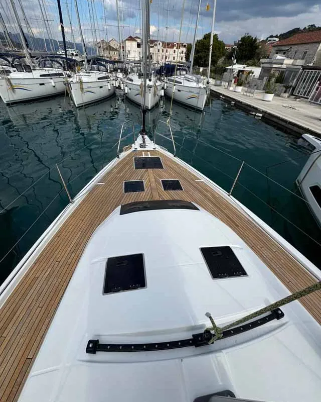 Deck of Fuego del Viento, a Dufour 41 sailboat at Grad Trogir, Croatia