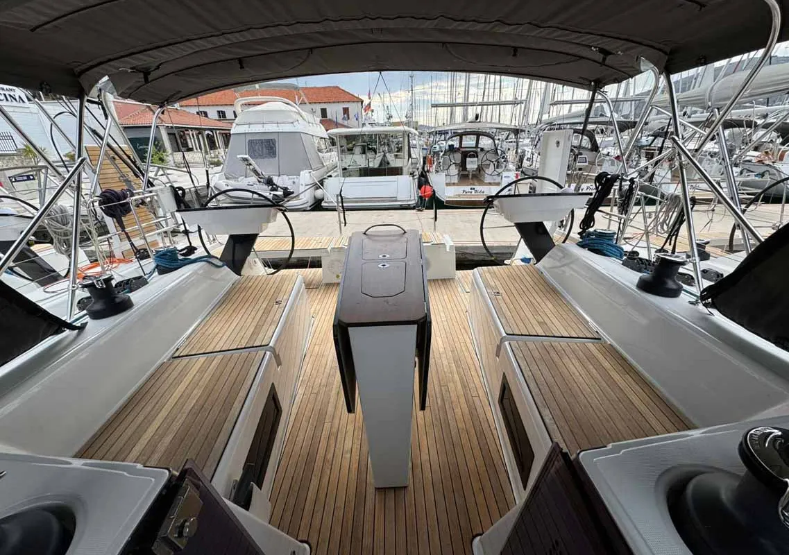 Deck of Fuego del Viento, a Dufour 41 sailboat at Grad Trogir, Croatia