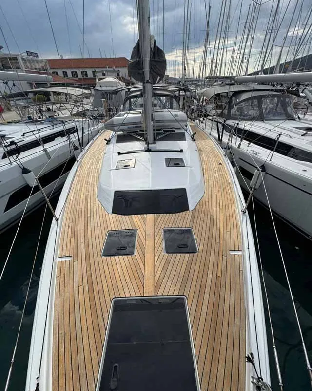 Deck of Fuego del Viento, a Dufour 41 sailboat at Grad Trogir, Croatia