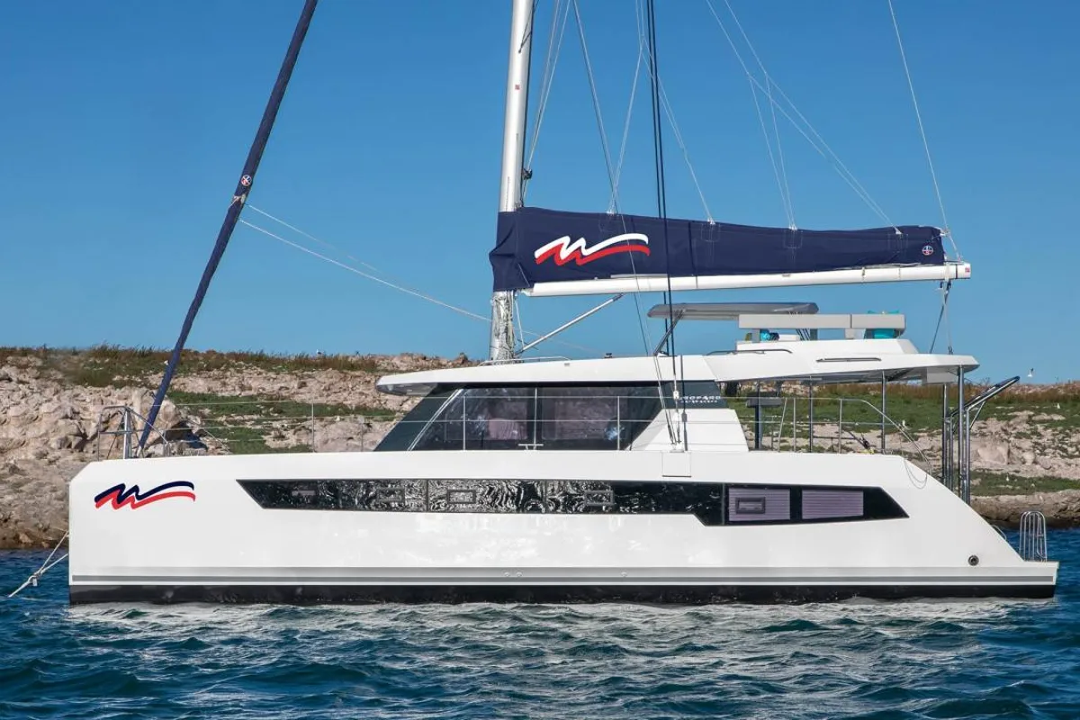Exterior view of Moorings 4200/4 Club, a Leopard 42 catamaran at Općina Marina, Croatia