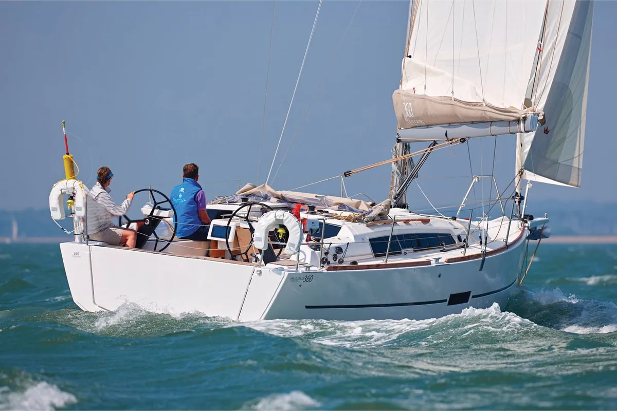 Exterior view of Nautilus, a Dufour 360 Grand Large sailboat at Marmaris, Turkey