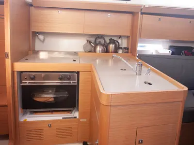 Galley of Nautilus, a Dufour 360 Grand Large sailboat at Marmaris, Turkey
