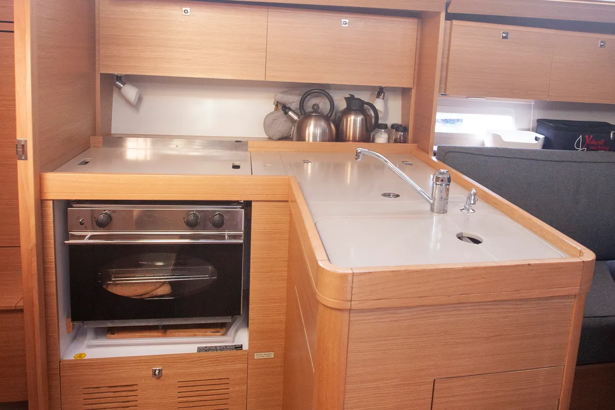 Galley of Nautilus, a Dufour 360 Grand Large sailboat at Marmaris, Turkey