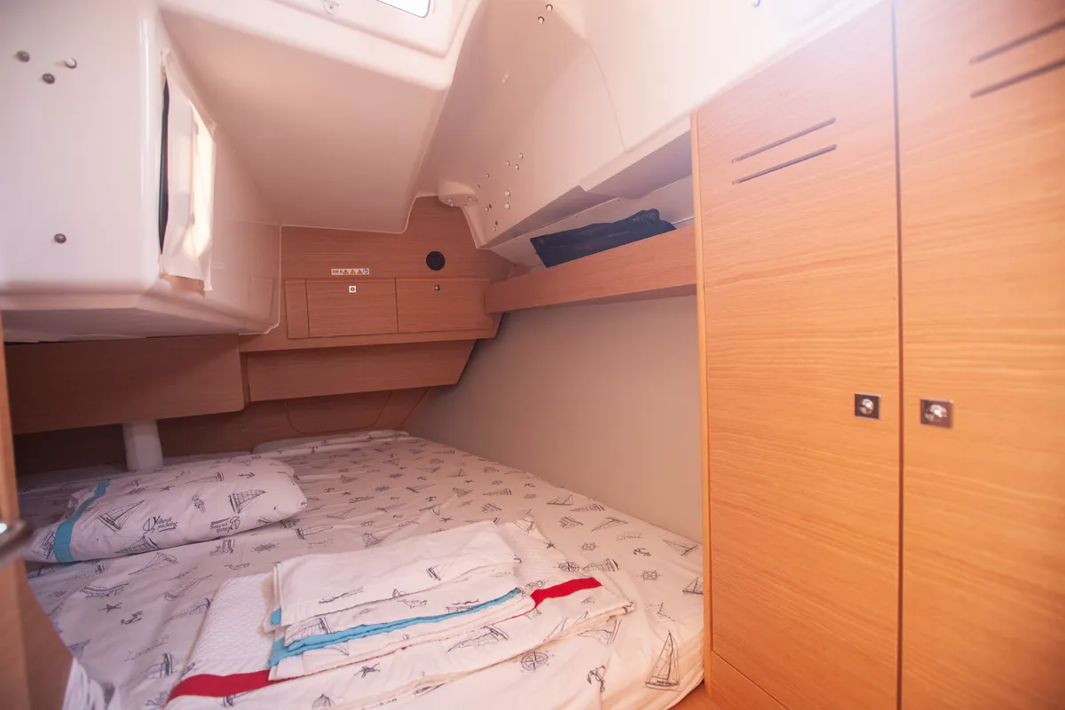 Cabin on Nautilus, a Dufour 360 Grand Large sailboat at Marmaris, Turkey