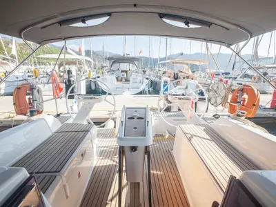 Cockpit of Nautilus, a Dufour 360 Grand Large sailboat at Marmaris, Turkey