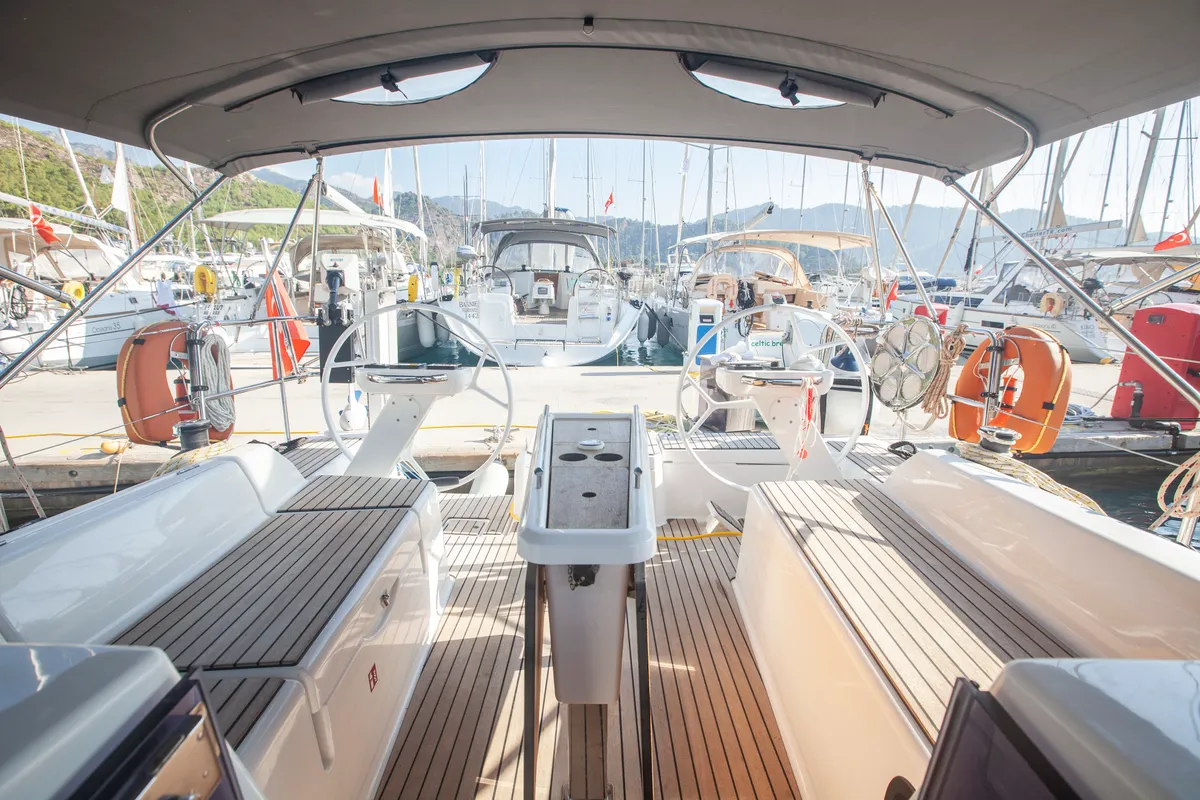 Cockpit of Nautilus, a Dufour 360 Grand Large sailboat at Marmaris, Turkey