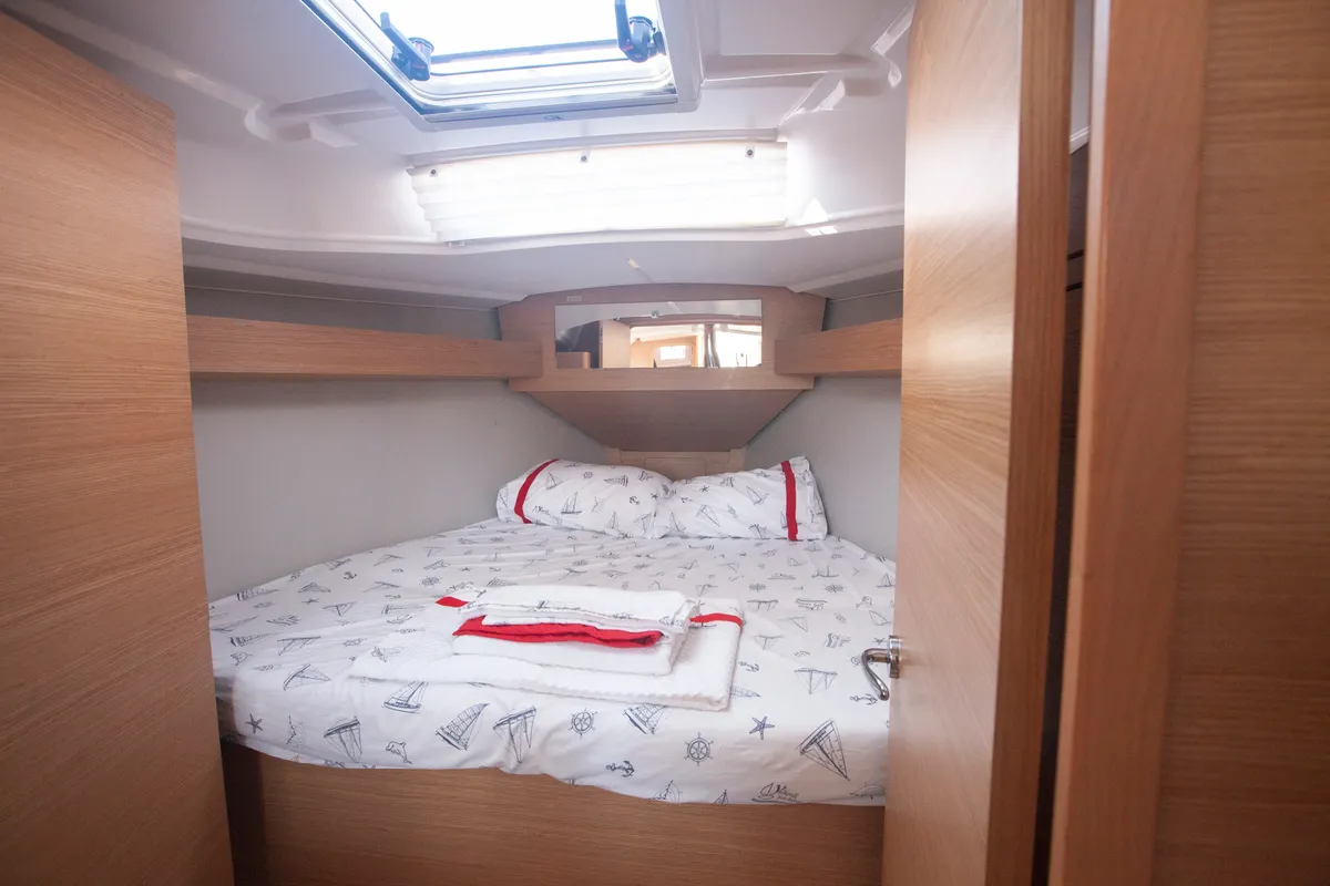 Cabin on Nautilus, a Dufour 360 Grand Large sailboat at Marmaris, Turkey