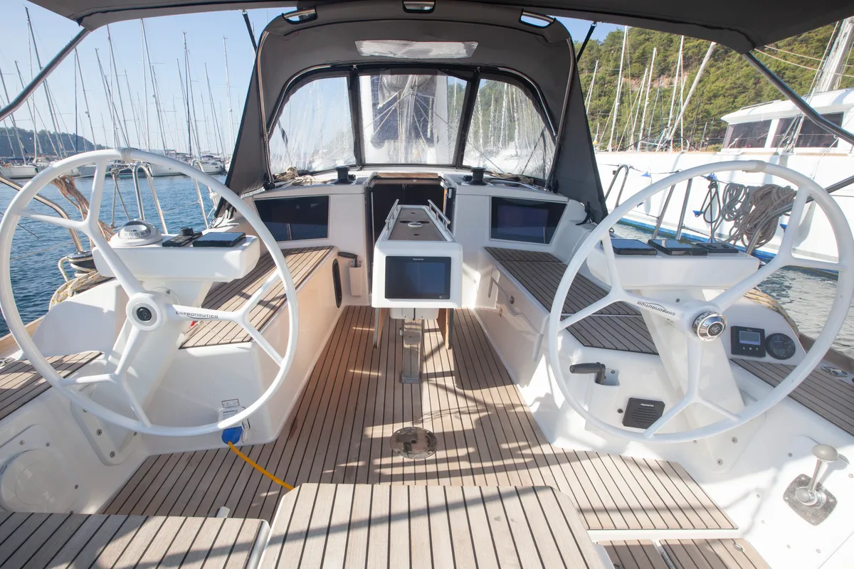 Cockpit of Nautilus, a Dufour 360 Grand Large sailboat at Marmaris, Turkey