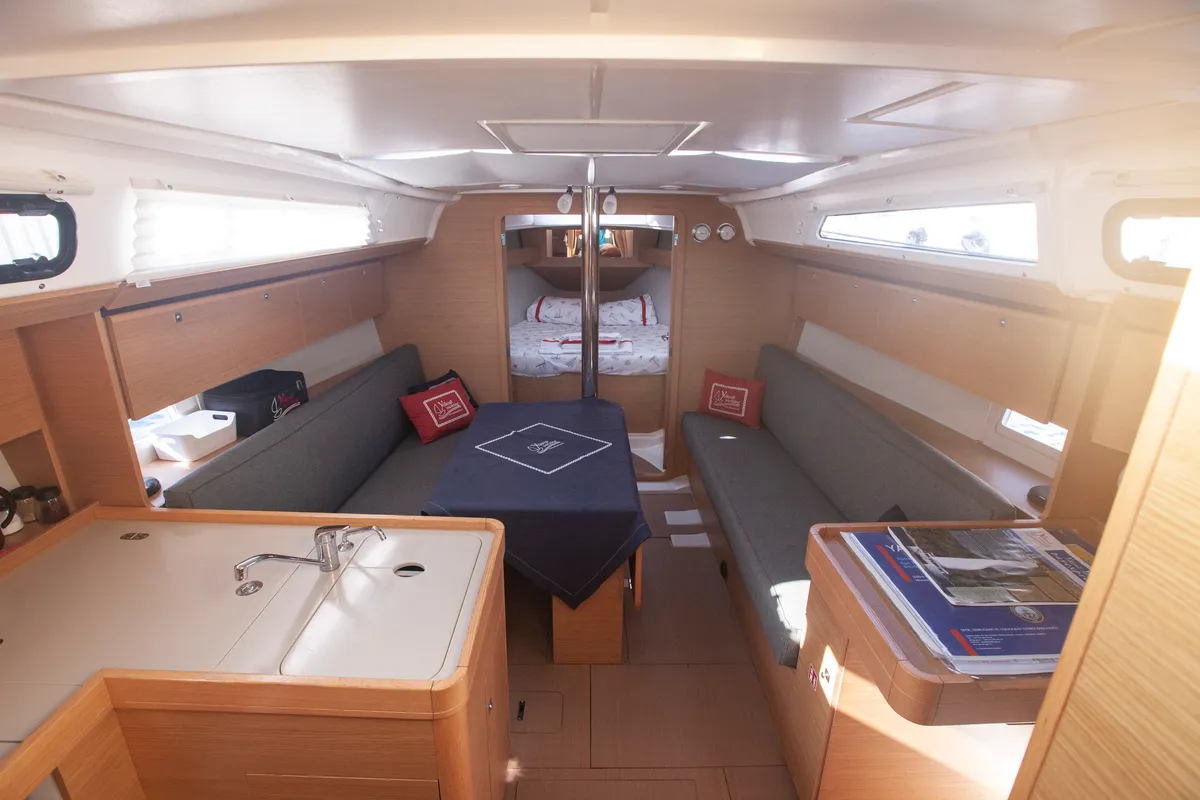 Salon of Nautilus, a Dufour 360 Grand Large sailboat at Marmaris, Turkey