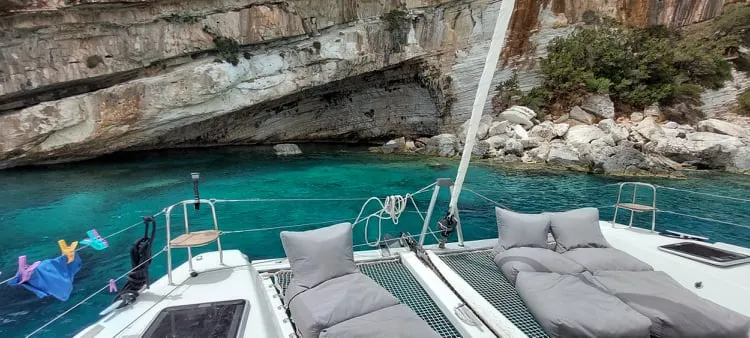 Deck of Elysium crewed - VIP equipped, a Lagoon 42 catamaran at Municipal Unit of Lefkada, Greece
