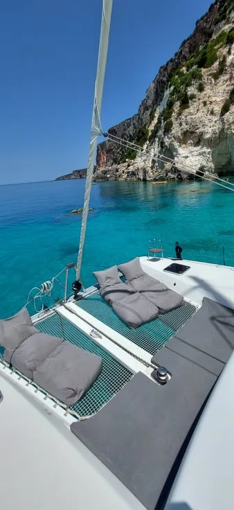 Deck of Elysium crewed - VIP equipped, a Lagoon 42 catamaran at Municipal Unit of Lefkada, Greece