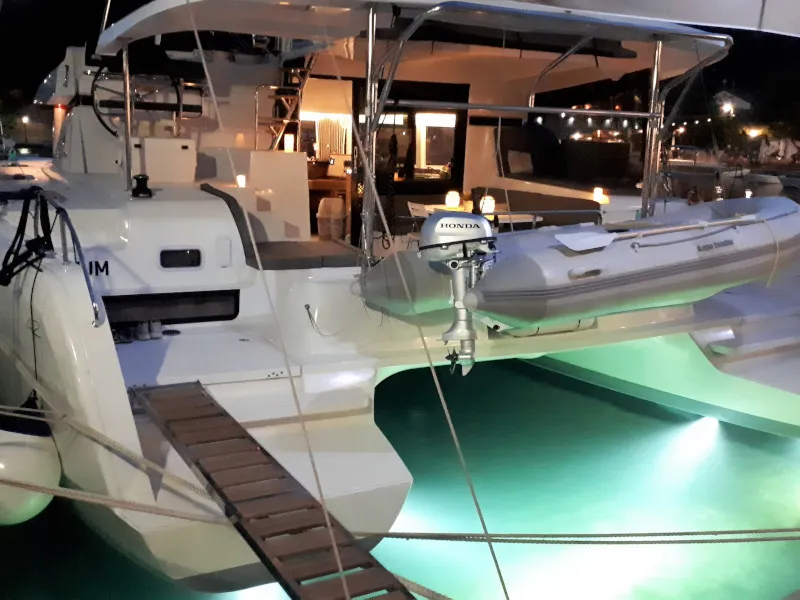 Exterior view of Elysium crewed - VIP equipped, a Lagoon 42 catamaran at Municipal Unit of Lefkada, Greece