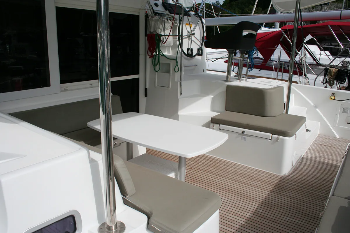 Deck of Wera of Sweden, a Lagoon 40 catamaran at Dubrovnik, Croatia