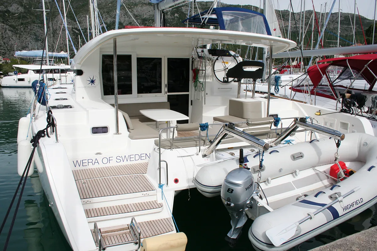 Exterior view of Wera of Sweden, a Lagoon 40 catamaran at Dubrovnik, Croatia