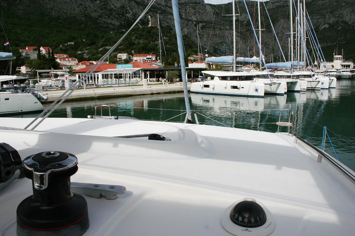 Deck of Wera of Sweden, a Lagoon 40 catamaran at Dubrovnik, Croatia