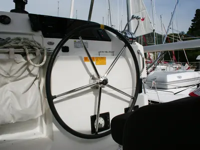 Cockpit of Wera of Sweden, a Lagoon 40 catamaran at Dubrovnik, Croatia