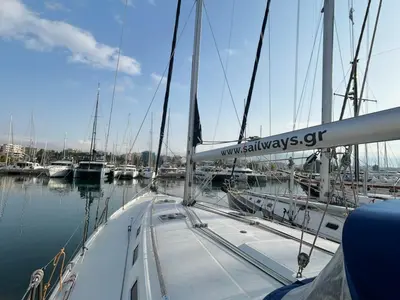 Deck of Leonidas, a Beneteau Cyclades 50.5 sailboat at Athens, Greece