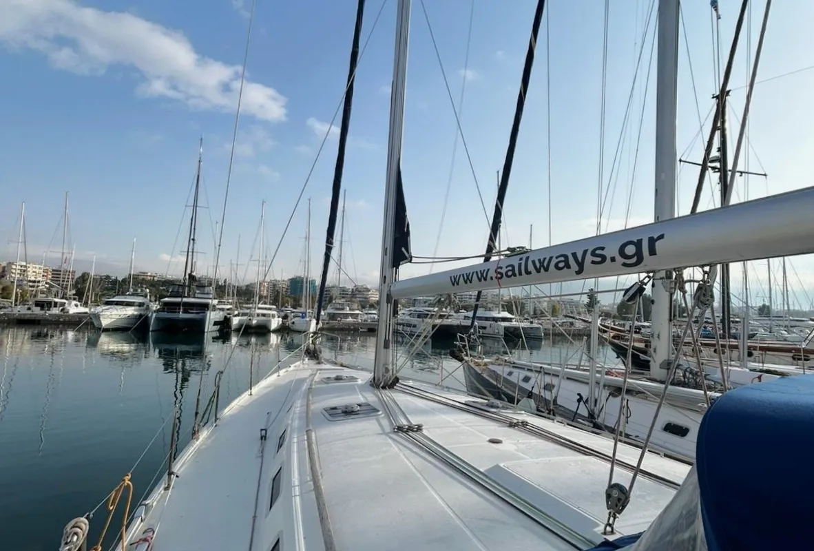Deck of Leonidas, a Beneteau Cyclades 50.5 sailboat at Athens, Greece