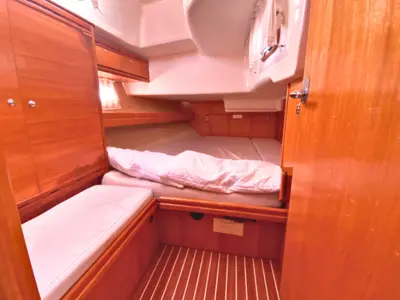 Cabin on Daphne, a Bavaria Cruiser 50 sailboat at La Spezia, Italy