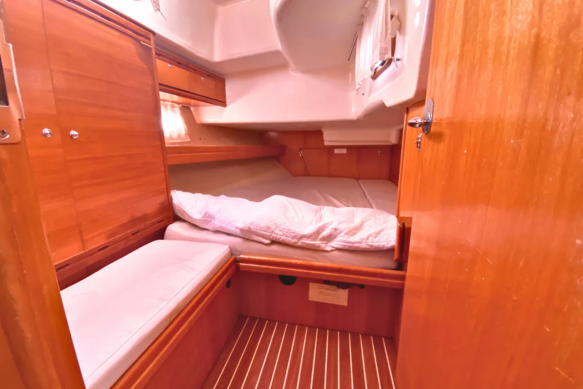 Cabin on Daphne, a Bavaria Cruiser 50 sailboat at La Spezia, Italy