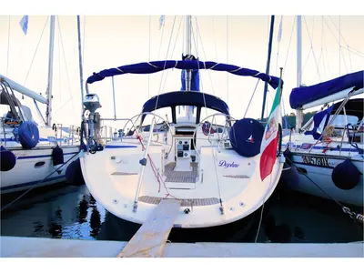 Cockpit of Daphne, a Bavaria Cruiser 50 sailboat at La Spezia, Italy